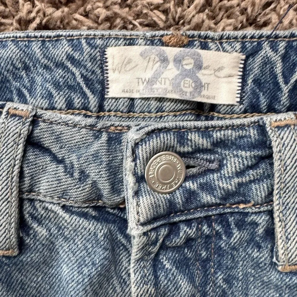 Free People We The Free Fast Times High Rise Mom Jeans 28 Distressed Button Fly